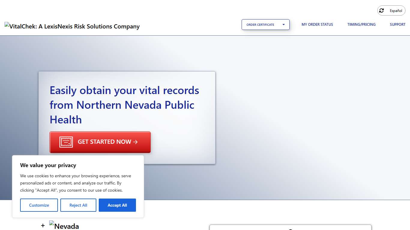 Northern Nevada Public Health (NV) Order Certificates - VitalChek